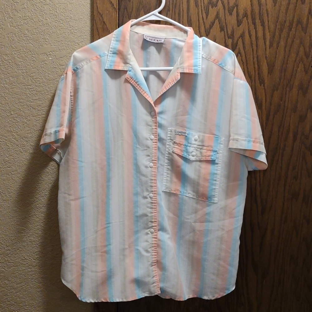 Cabrais Pastel Striped Button Down Short Sleeve Top